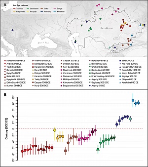 Географическое положение и даты недавно обнаруженных древних геномов. Иллюстрация из статьи