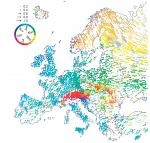 Время прохождения максимальной водности рек Европы (1960 - 2010). Источник: Мария Киреева