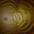 Визуализация гравитационных волн от двух вращающихся вокруг друг друга черных дыр [Иллюстрация: Henze, NASA]