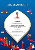 Благодарность от Оргкомитета Чемпионата мира по футболу в России